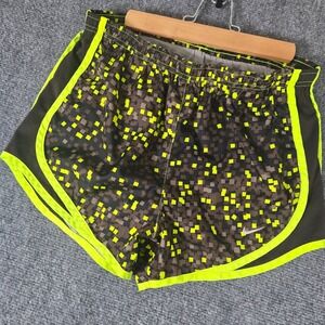 Nike‎ Dri-FIT Running Shorts Women's XS Neon Yellow Brown Square Pattern